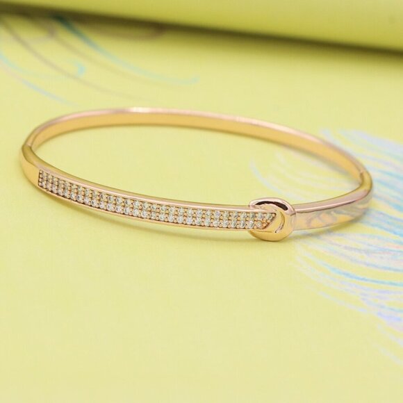 Elegant Rose Gold Bangle with Pave Crystals and Hook Accent, XPBL0445 - Picture 4 of 12